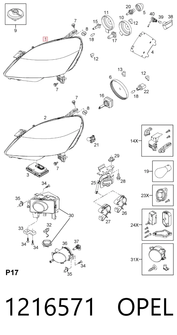 Luz esquerda 1216571 Opel