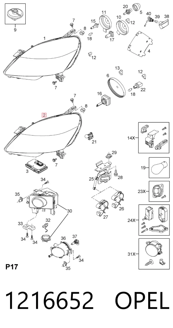 Luz direita 1216652 Opel