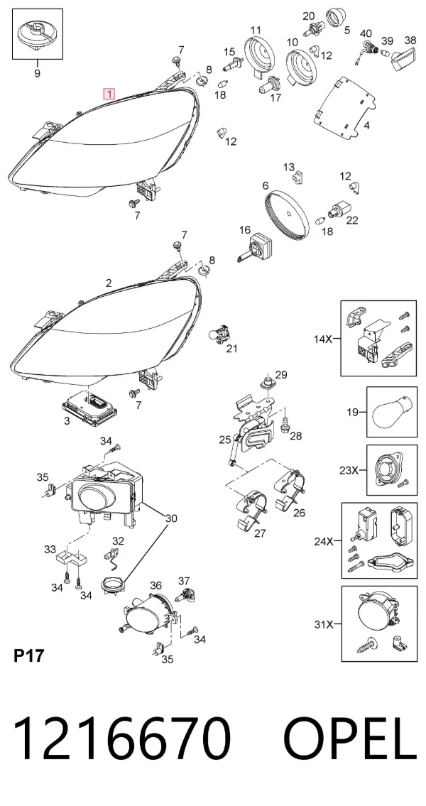 Luz direita 1216670 Opel