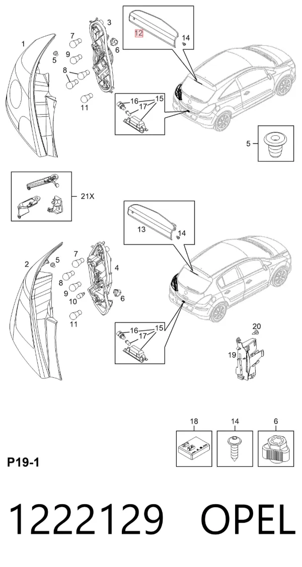 Sinal de parada traseiro adicional 1222129 Opel