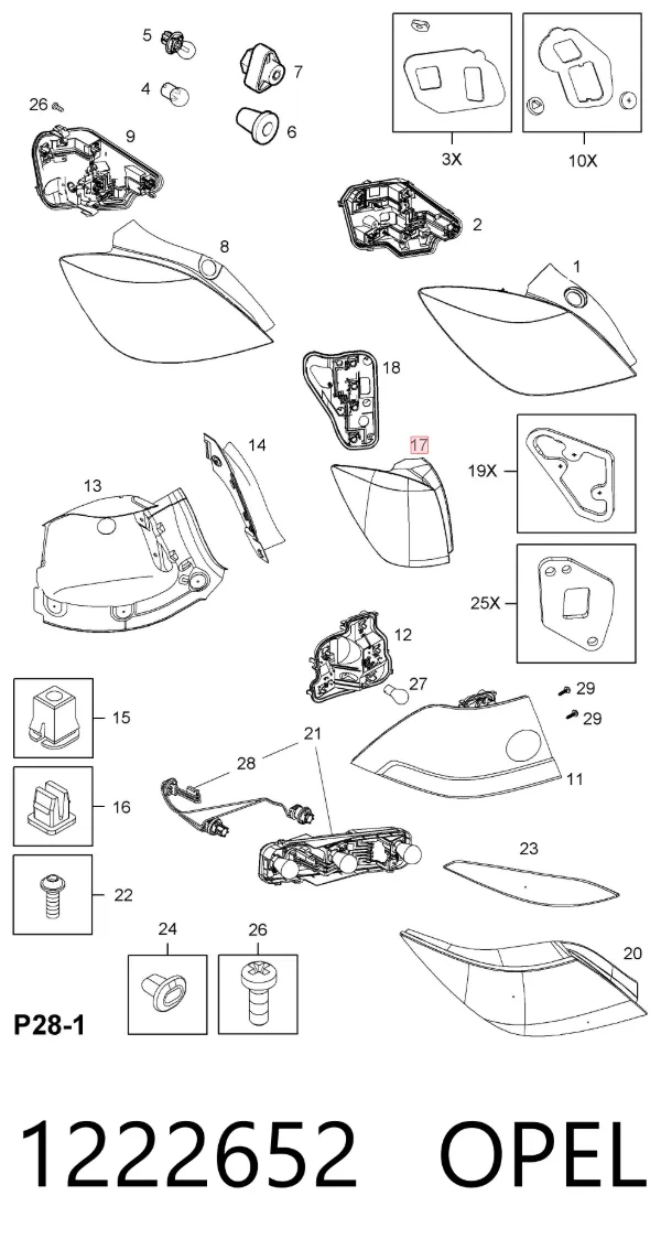 Lanterna traseira esquerda 1222652 Opel