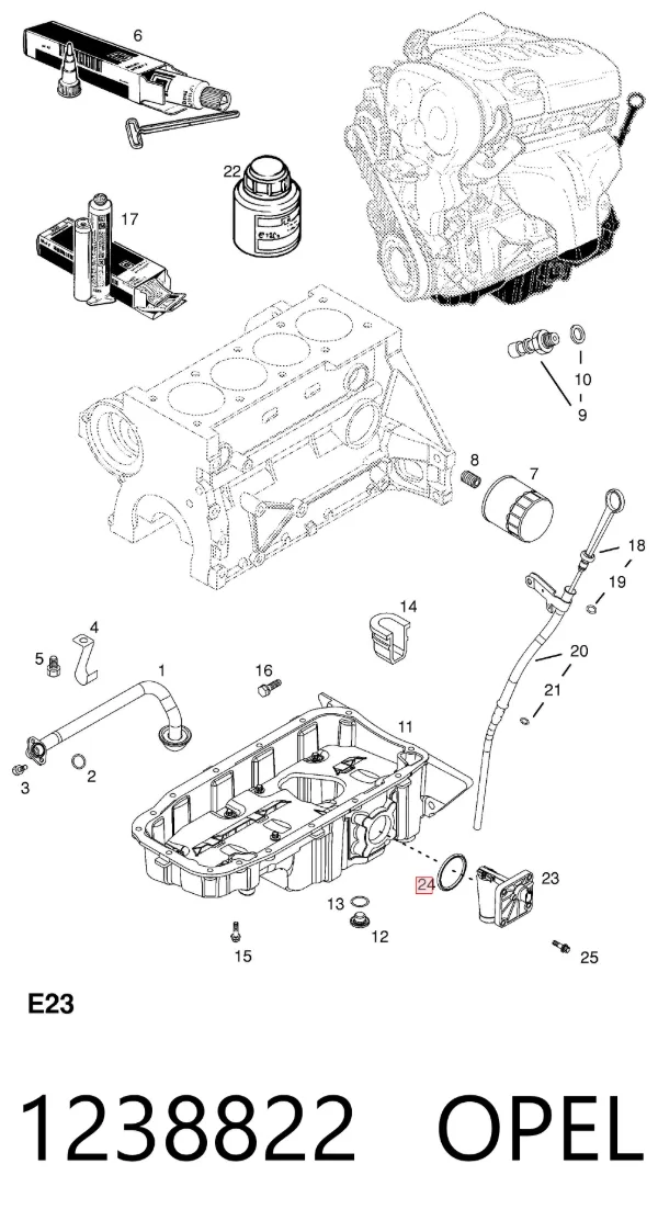 Vedante anular de sensor do nível de óleo 1238822 Opel