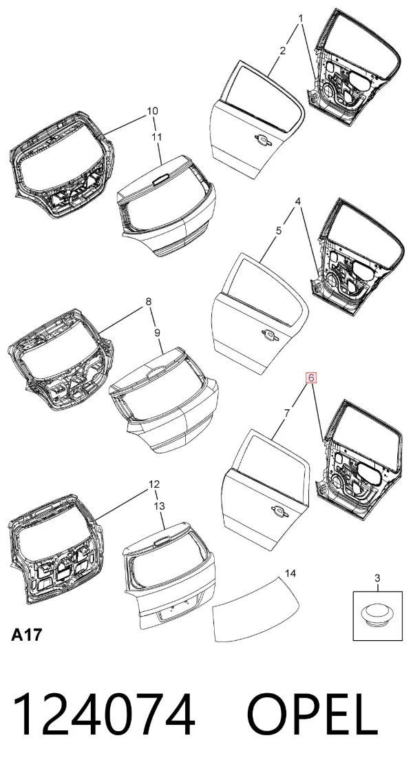 Porta traseira esquerda 124074 Opel