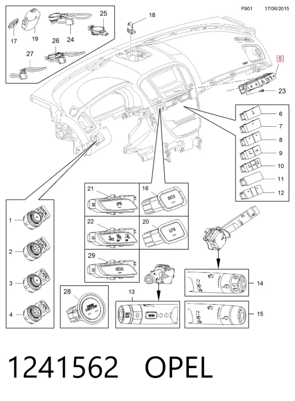 Botão de ativação do sinal de emergência 1241562 Opel