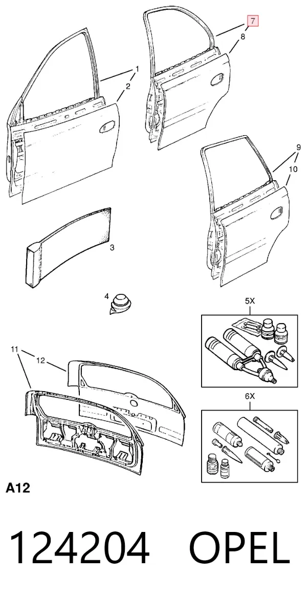 Porta traseira esquerda 124204 Opel
