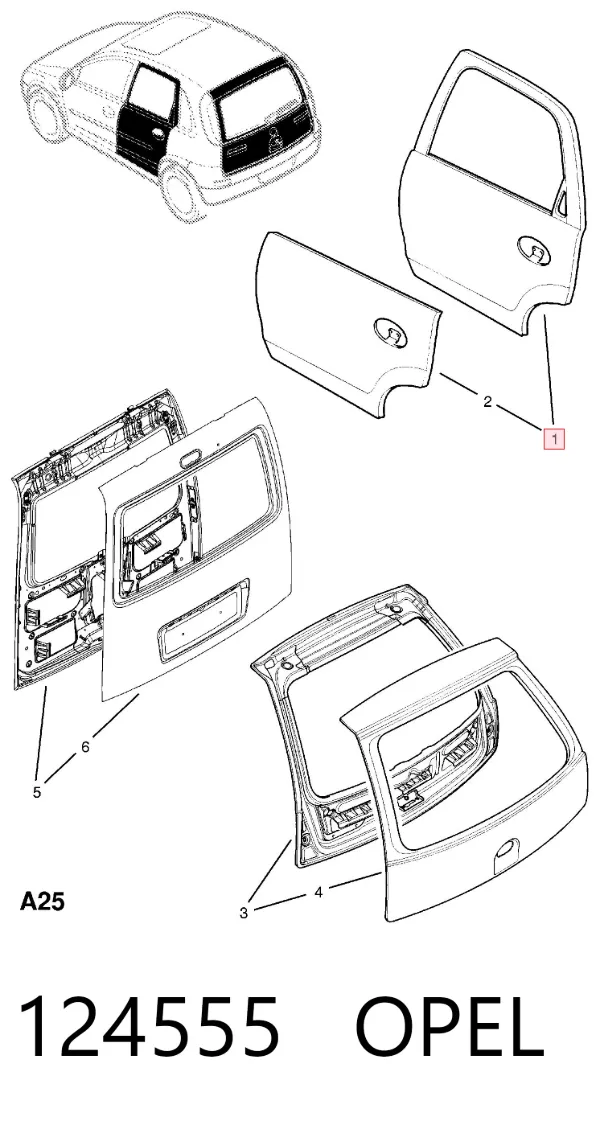 Porta traseira direita 124555 Opel