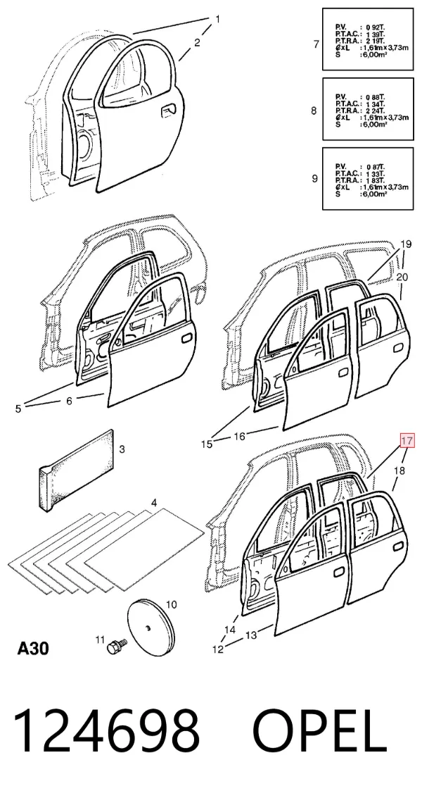 Porta traseira direita 124698 Opel