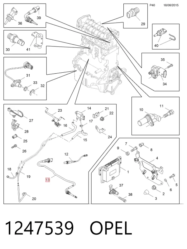 Sensor de temperatura dos gases de escape (GE), depois de filtro de partículas diesel 1247539 Opel