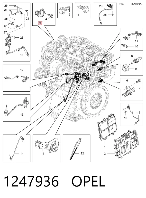 Sensor de posição da árvore distribuidora 1247936 Opel