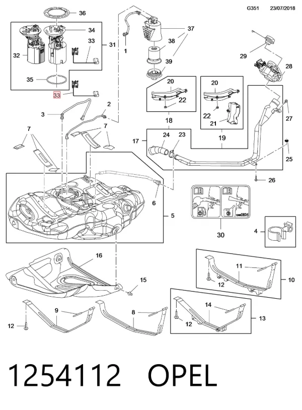 Sensor do nível de combustível no tanque 1254112 Opel