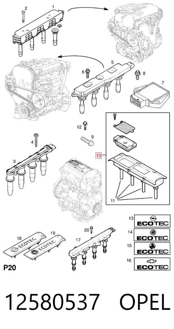 Bobina de ignição 12580537 Opel