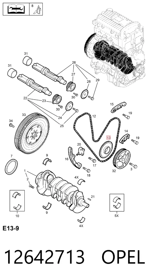 Roda dentada da árvore de equilibração 12642713 Opel