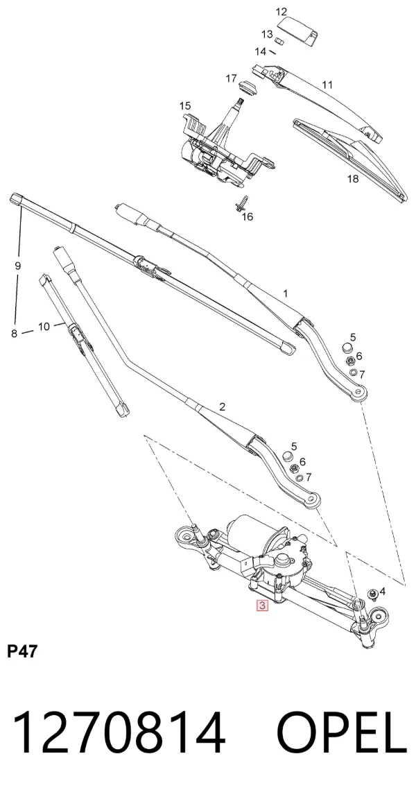 Trapézio de limpador pára-brisas 1270814 Opel