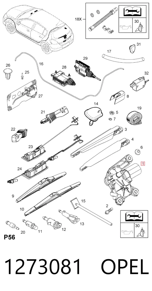 Motor de limpador pára-brisas de vidro traseiro 1273081 Opel