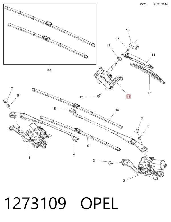 Motor de limpador pára-brisas de vidro traseiro 1273109 Opel