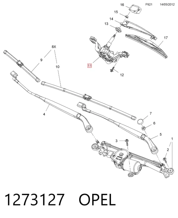Motor de limpador pára-brisas de vidro traseiro 1273127 Opel