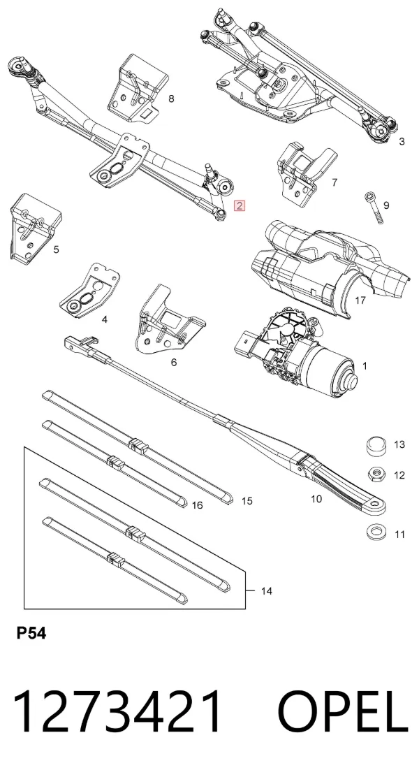 Trapézio de limpador pára-brisas 1273421 Opel