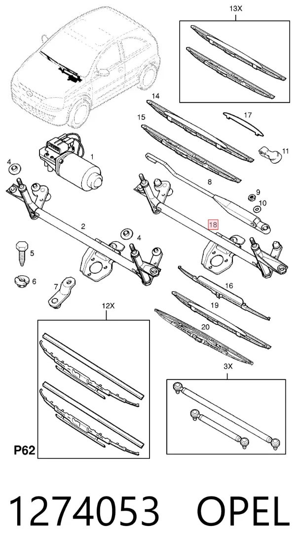 Trapézio de limpador pára-brisas 1274053 Opel