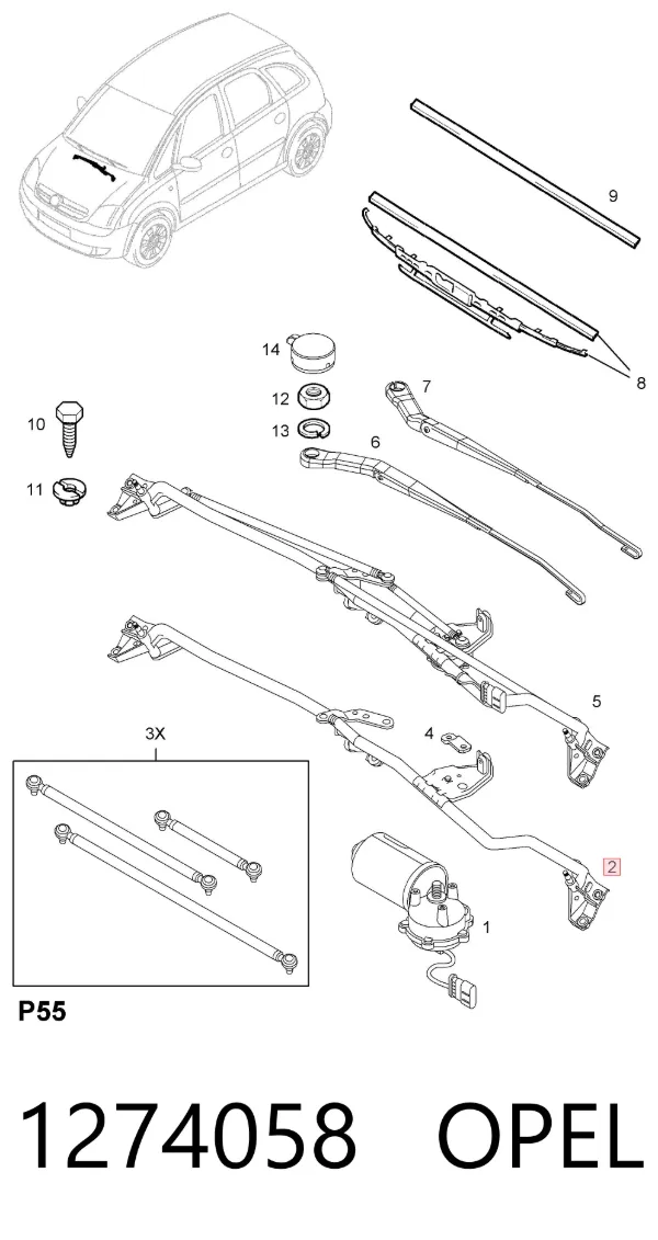 Trapézio de limpador pára-brisas 1274058 Opel