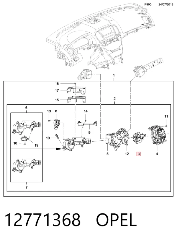 Sensor do ângulo de viragem do volante de direção 12771368 Opel