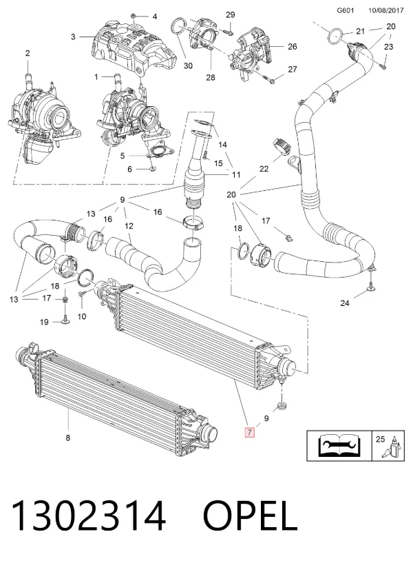 Radiador de intercooler 1302314 Opel