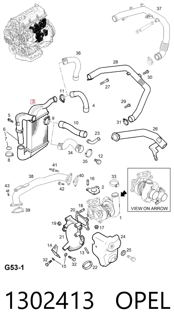 Radiador de intercooler 1302413 Opel