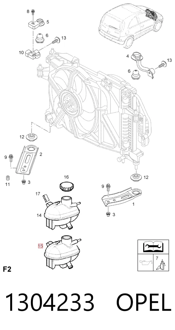 Tanque de expansão do sistema de esfriamento 1304233 Opel