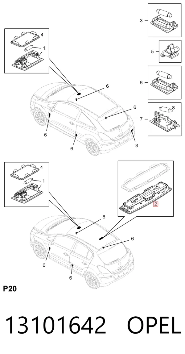 Quebra-luz traseiro de iluminação de salão (de cabina) 13101642 Opel
