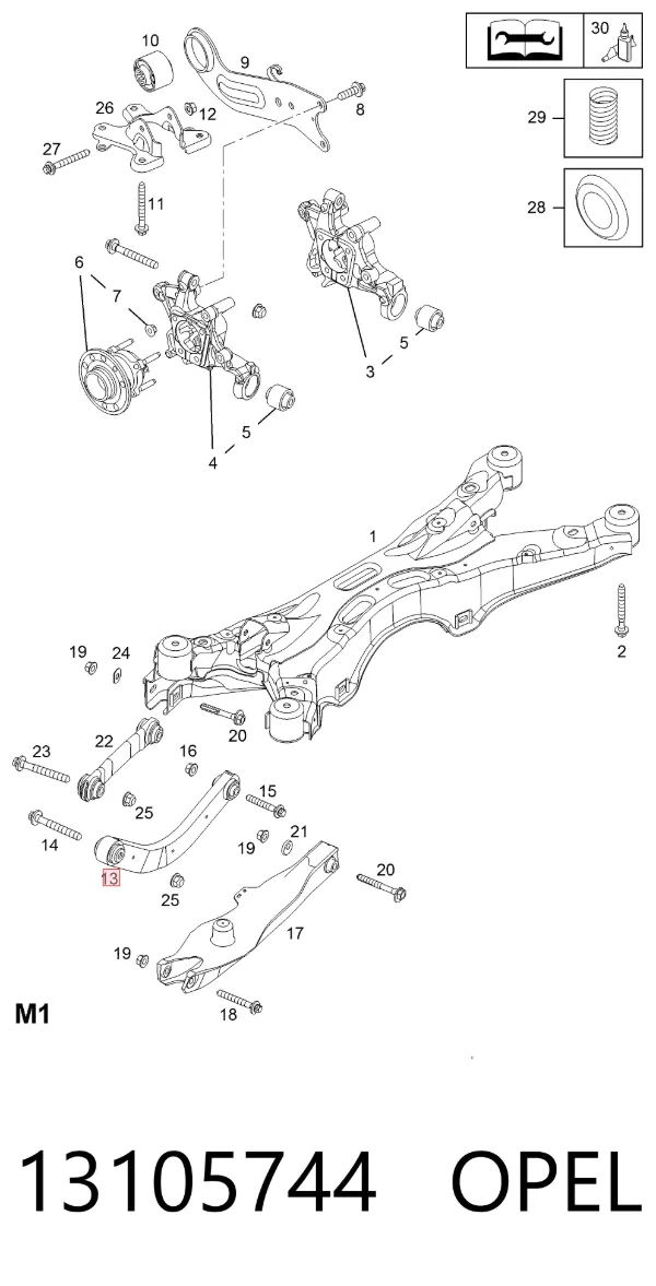 Braço oscilante superior esquerdo/direito de suspensão traseira 13105744 Opel