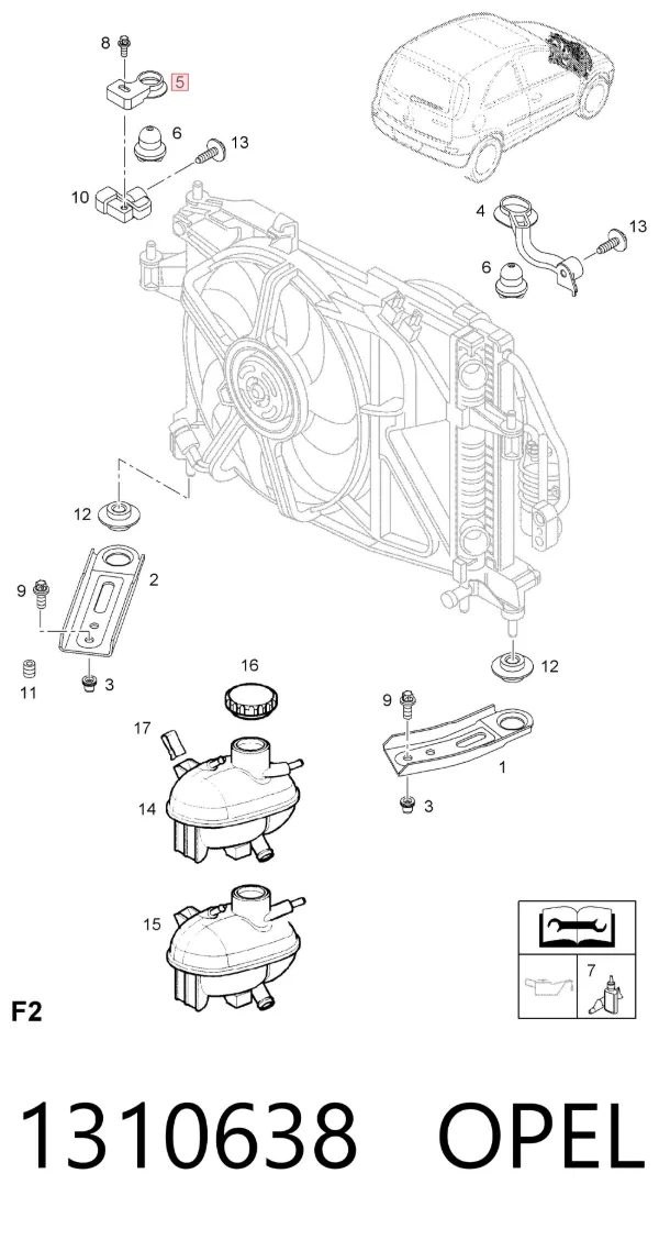 Suporte inferior do radiador (painel de montagem de fixação das luzes) 1310638 Opel