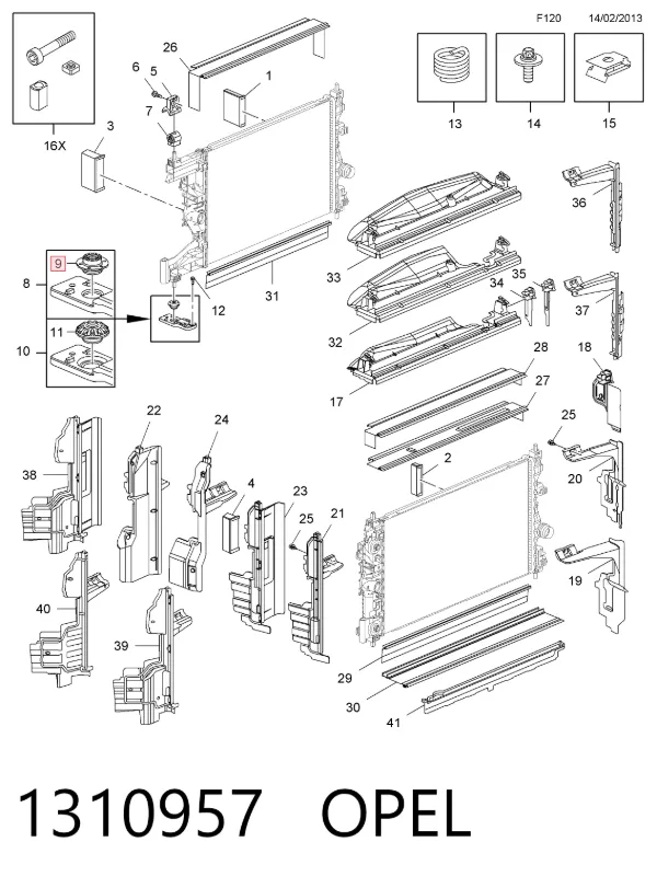 Consola (coxim de fixação) inferior do radiador 1310957 Opel