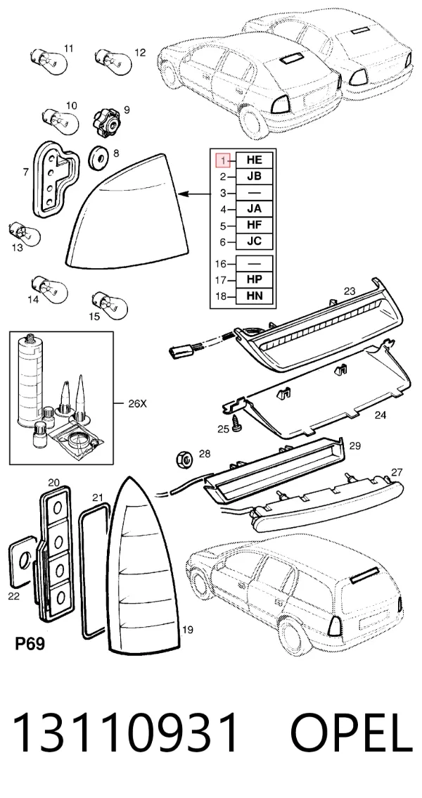 Lanterna traseira direita 13110931 Opel