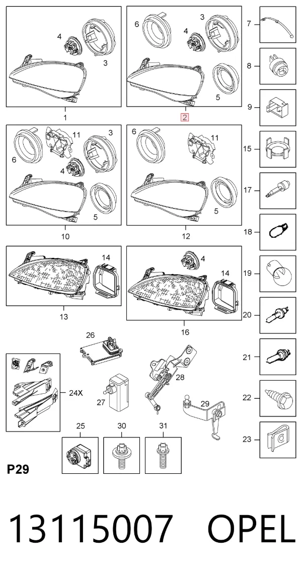 Luz direita 13115007 Opel