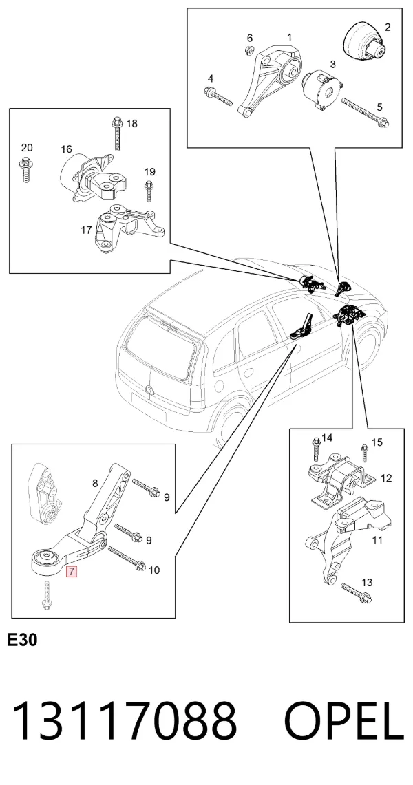 Coxim (suporte) traseiro de motor 13117088 Opel