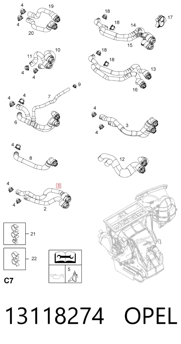 Mangueira do radiador de aquecedor (de forno), fornecimento 13118274 Opel