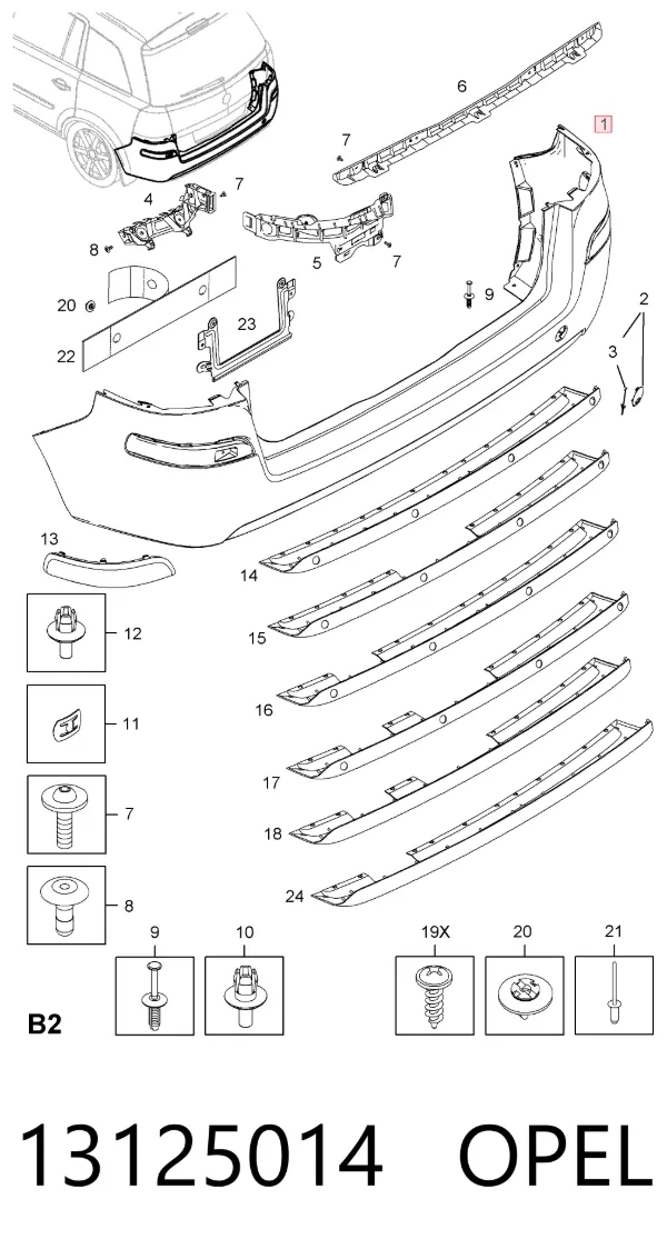 Pára-choque traseiro 13125014 Opel