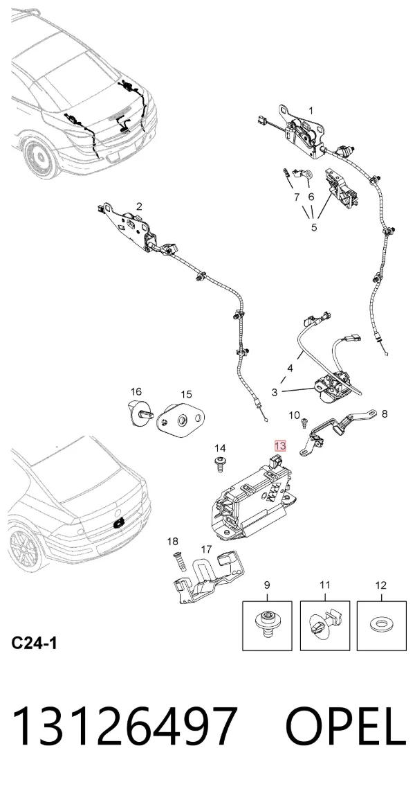 Fecho de tampa de porta-malas (de 3ª/5ª porta traseira) 13126497 Opel