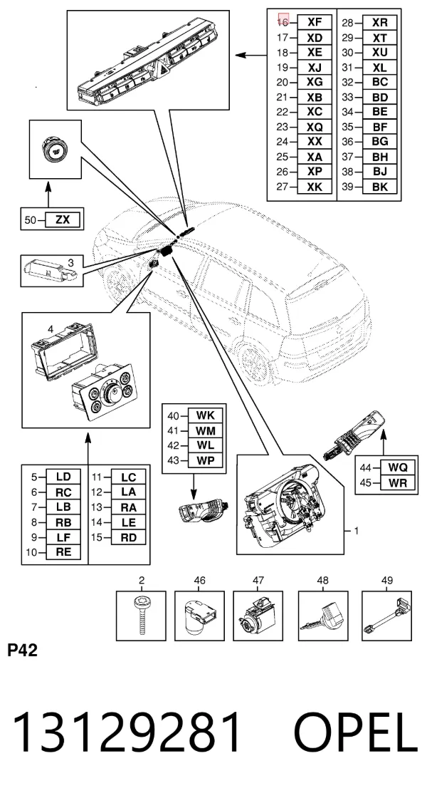 Botão de ativação do sinal de emergência 13129281 Opel