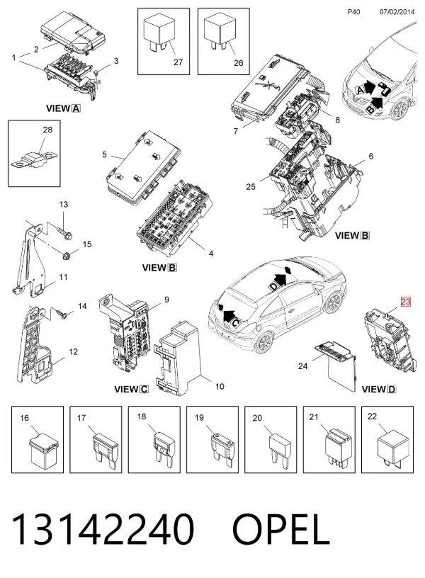 Unidade de dispositivos de segurança 13142240 Opel