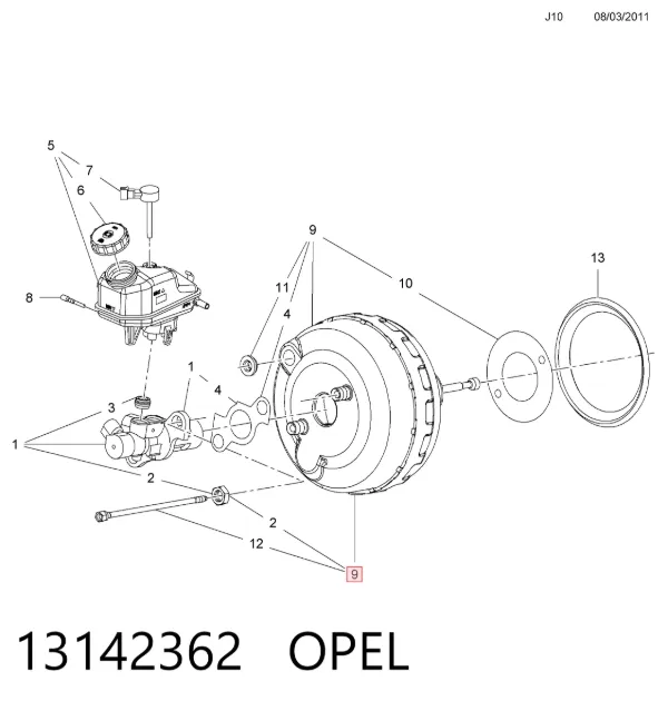 Reforçador dos freios a vácuo 13142362 Opel