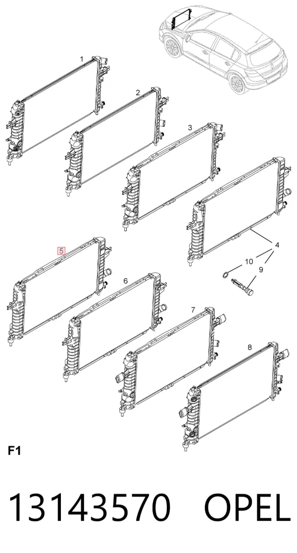 Radiador de esfriamento de motor 13143570 Opel