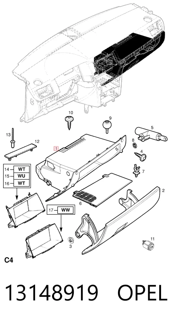 Caixa para porta-luvas (porta-luvas) 13148919 Opel