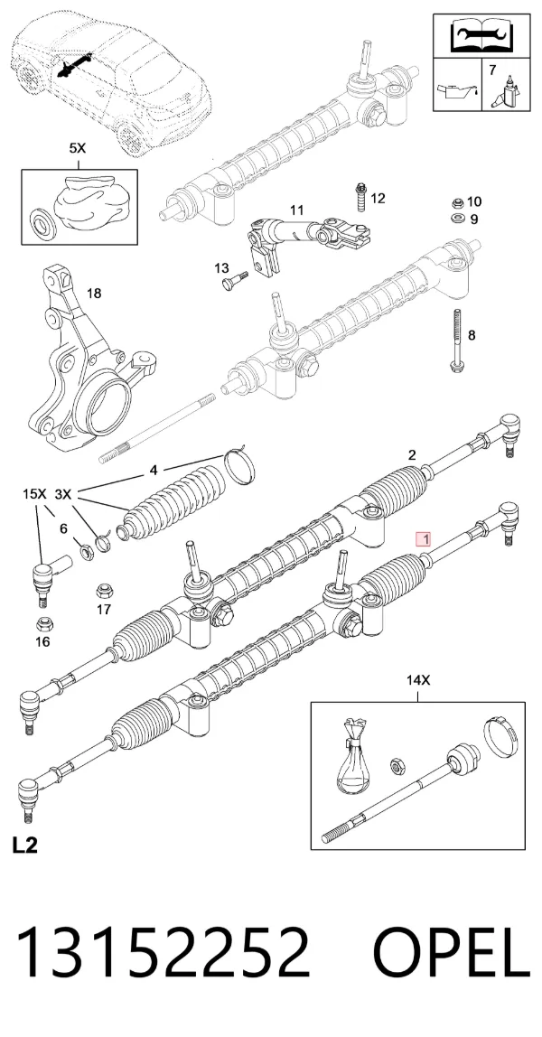 Cremalheira da direção 13152252 Opel