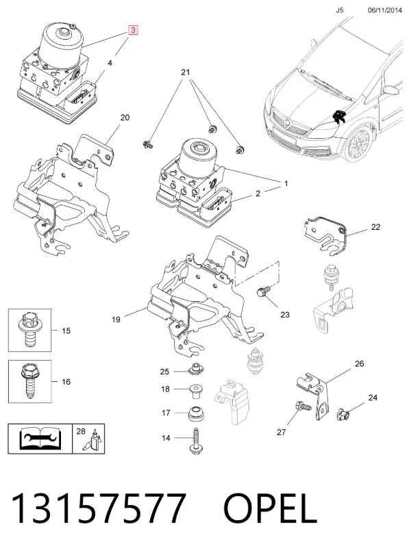 Unidade hidráulico de controlo ABS 13157577 Opel