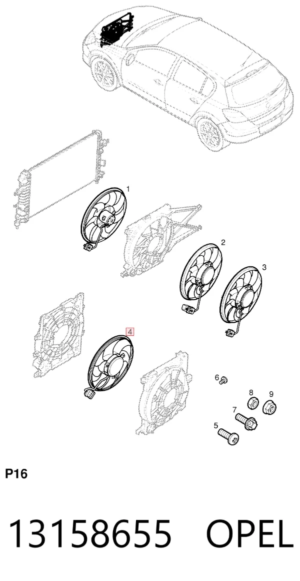 Ventilador elétrico de esfriamento montado (motor + roda de aletas) 13158655 Opel