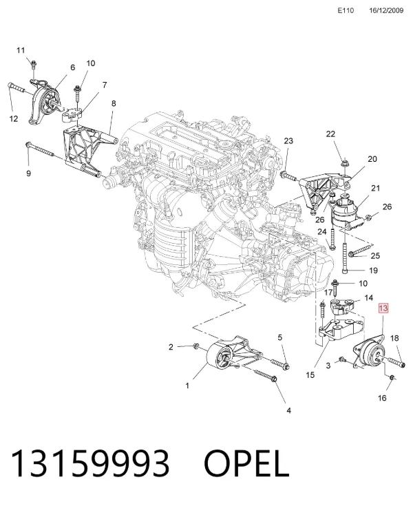 Coxim (suporte) esquerdo de motor 13159993 Opel