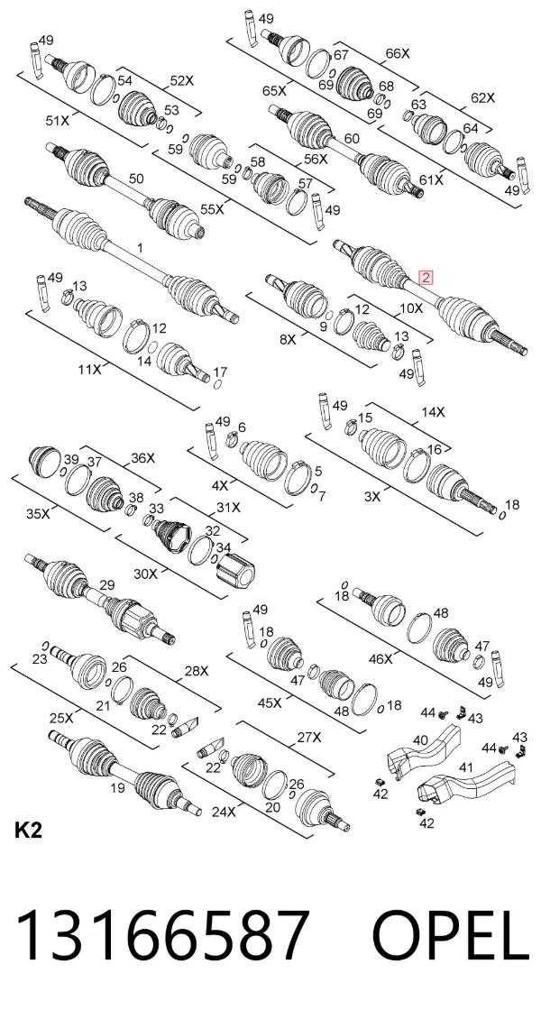 Semieixo (acionador) dianteiro 13166587 Opel