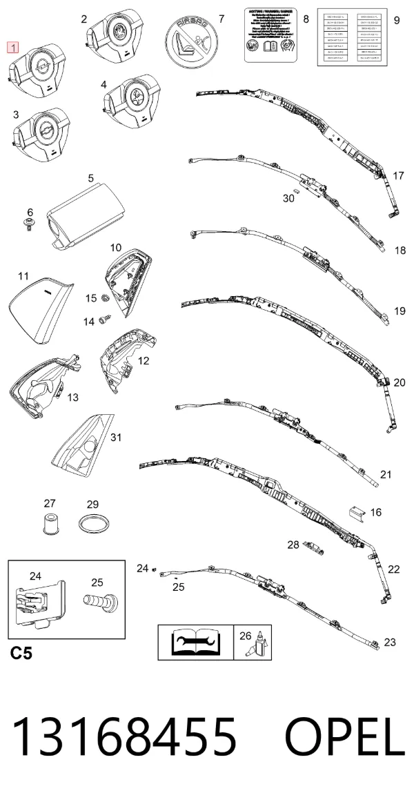 Cinto de segurança (AIRBAG) de condutor 13168455 Opel