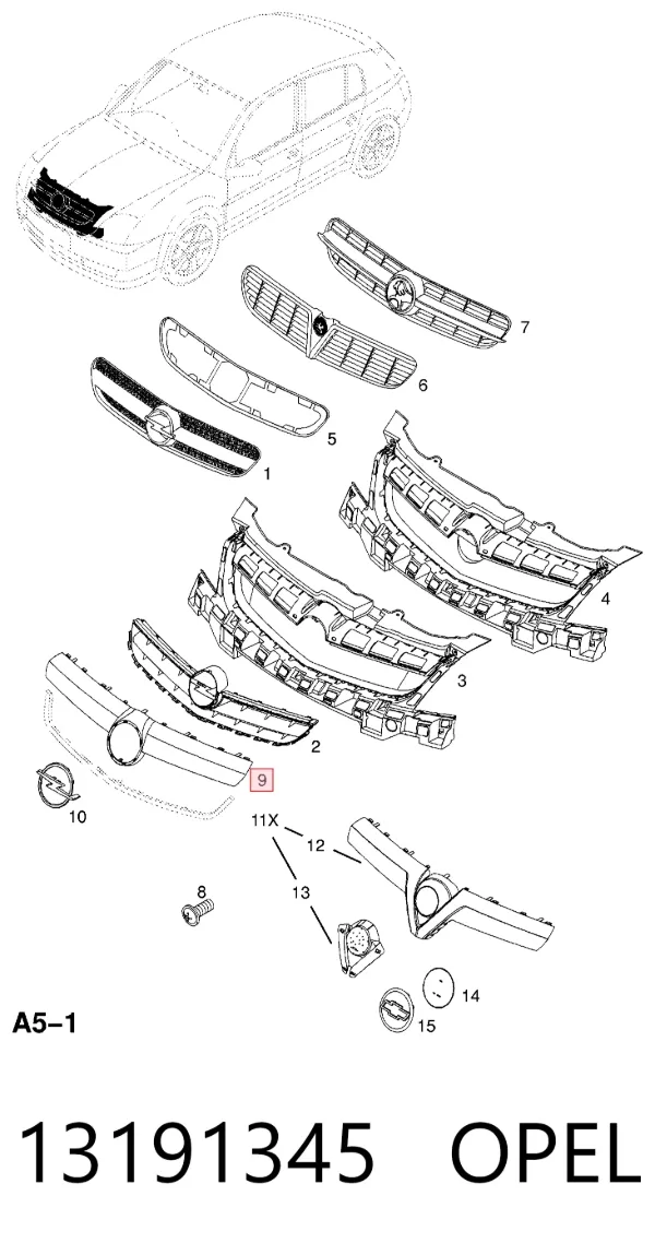 Moldura de grelha do radiador 13191345 Opel