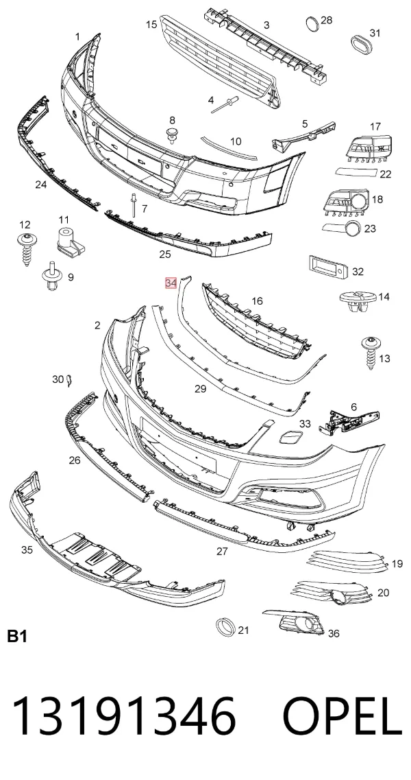 Moldura de grelha do radiador inferior 13191346 Opel